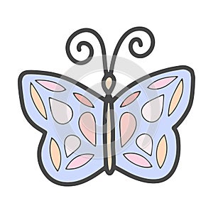 Doodle vector colorful cute butterfly isolated illustration