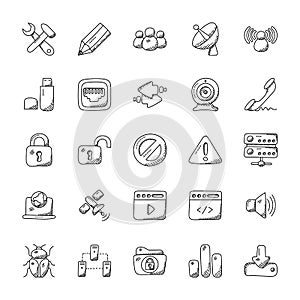 Doodle Vector Icons of Internet