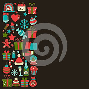 Doodle vector icons Merry christmas and happy new year