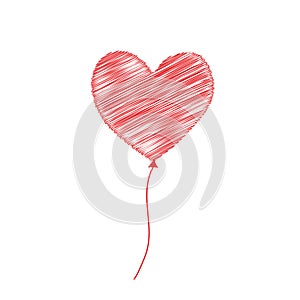 Doodle vector illustration of One beautiful bright scribble red balloon heart form isolated on a white background