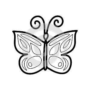 Doodle vector line cute butterfly isolated illustration.
