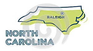 Doodle vector map of North Carolina state of USA