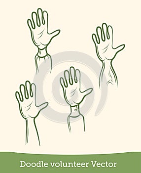 Doodle volunteer arm set isolated on white background. Vector