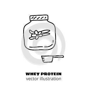 Doodle whey protein iand measuring scoop.