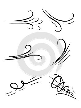 Doodle wind  blow, gust design isolated on white background