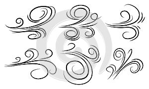 Doodle wind blow, gust design isolated on white background