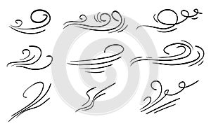 doodle wind blow, gust design isolated on white background