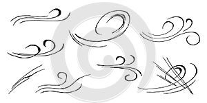 Doodle wind blow, gust design isolated on white background