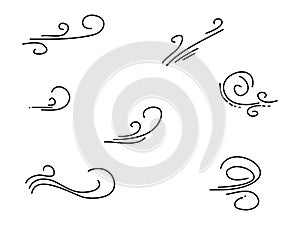 Doodle wind blow, gust design isolated on white background