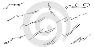 Doodle wind blow, gust design isolated on white background