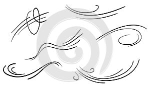 Doodle wind blow, gust design isolated on white background