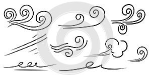 Doodle of wind gust isolated on a white background. hand drawn  vector illustration