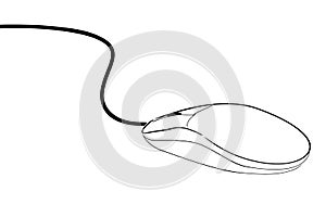 Doodle of Wired Computer Mouse, Isolated on White