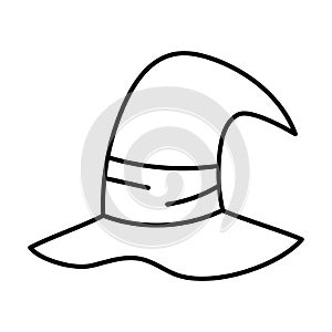 Doodle wizard s or witch s hat icon. Outline vector illustration for Halloween