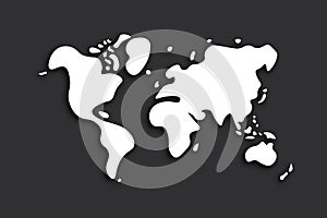 Doodle world map on black background . Vector