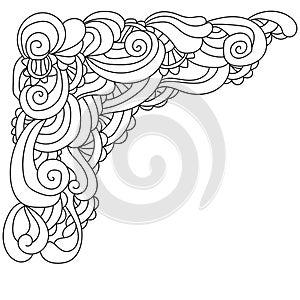 Doodle zen corner with curls and wavy motifs, outline frame coloring book page with ornate patterns