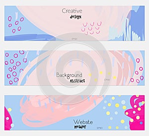 Doodled circles scribbles strokes pink blue banner set