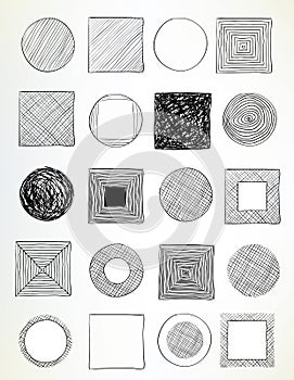 Doodled circles and squares