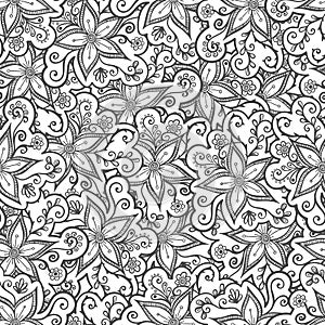 Doodled seamless vector pattern from flowers