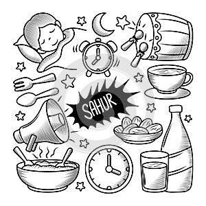 Sahur Time Hand drawn doodle elements