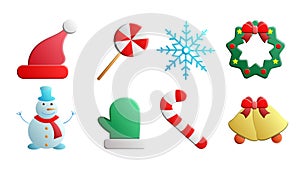 Doodles Christmas elements. Color vector items. Illustration with new year decor. Design for prints and cards