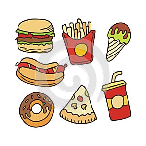 Doodles Fastfood with hand drawn vector illustration