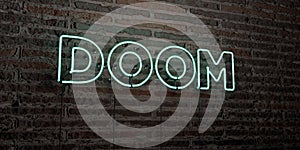 DOOM -Realistic Neon Sign on Brick Wall background - 3D rendered royalty free stock image