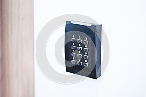 Door access control keypad with keycard reader.