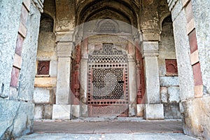 Door and archway details at Humayan`s Tomb in New Delhi India