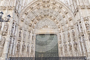 Door of Assumption of the Sevilla Cathedral in Spain
