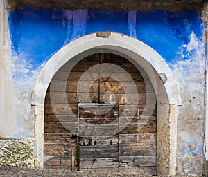 Door with blue wall