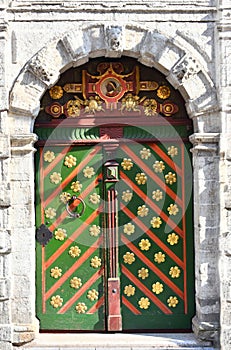 The door of the Brotherhood of blackheads in Tallinn. Estonia