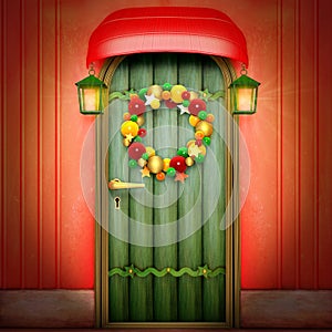 Door with Christmas wreath