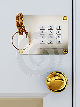 Door with combination lock and key