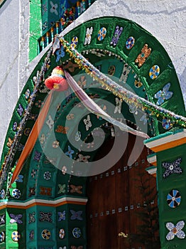 Door decorations of the church of San Juan Chamula in Mexico