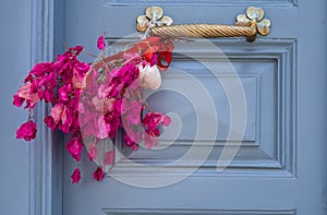 Door details at Hydra island,garlic brings good luck