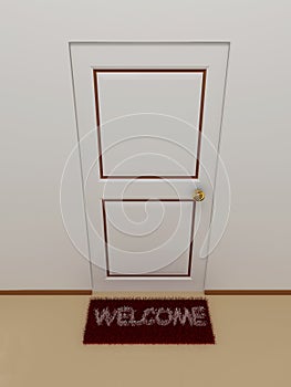 Door with doormat welcome
