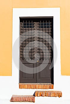 door entrance with shutters of house. door entrance outdoor. photo of door entrance.