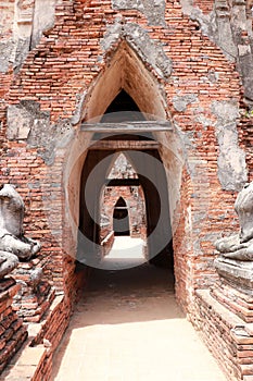 Door facade at cloisterse area in the Chaiwatthanaram Temple Ayutthaya
