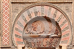 Door and facade of Espiritu Santo, Moorish facade of the Great Mosque in Cordoba, Andalusia, Spain