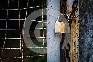 The door of fence with chain and lock