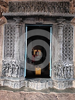 Door Frame and Shivalingam at Garbhagriha at Ramappa Temple - a UNECSO World Site, Telangana, India