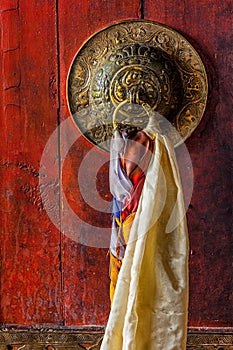 Door gate handle of Thiksey gompa Tibetan Buddhist monastery