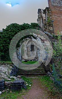 Door gate Ruins Abbey Aulne Thuin Landelies, Belgium photo