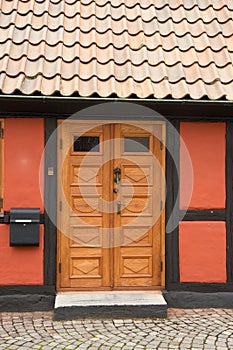 Door of half timbered house in Ribe, Denmark