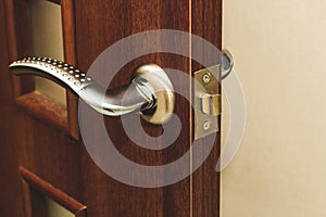 Door handle close-up, door closing mechanism
