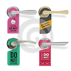 Door handle. Do not disturb hotel room signs vector tags set