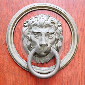 Door handle in the form of a lion's head