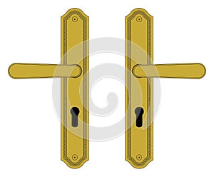 Door handle, gold, brass, true to scale, classic style, left and right, scalable, customizable. Architectural drawing