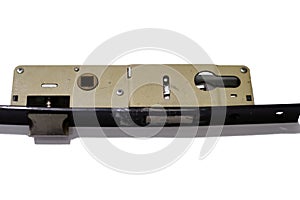 A door handle with keylock, maintenance and repairing a door lock system with a lock that requires a key to open and a latch, A